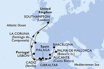 MSC VIRTUOSA - Nagy-Britannia, Spanyolország, Gibraltár, Portúgalia (a Southampton-ból)