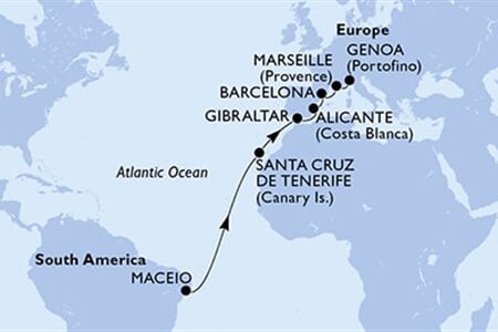 MSC SEAVIEW - Brazílie, Španělsko, Gibraltar, Francie, Itálie (Maceio)