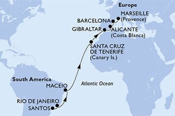 MSC SEAVIEW - Brazílie, Španělsko, Gibraltar, Francie (Santos)