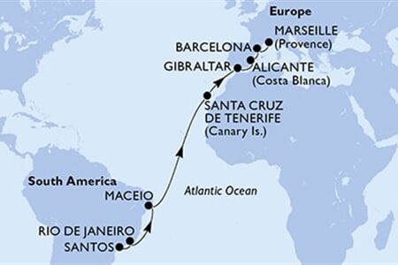 MSC SEAVIEW - Brazílie, Španělsko, Gibraltar, Francie (Santos)