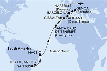 MSC SEAVIEW - Brazílie, Španělsko, Gibraltar, Francie, Itálie (Santos)