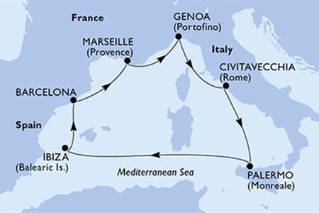 MSC SEAVIEW - Spanyolország, Franciaország, Olaszország (a Barcelona-ből)