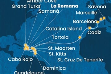 Costa Pacifica - Dominikán.rep., Dominika, Sv.Vincenc a Grenadiny, Nizozemské Antily, Panenské o. (britské), ... (z La Romana)