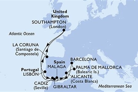 MSC VIRTUOSA - Velká Británie, Portugalsko, Španělsko, Gibraltar (ze Southamptonu)