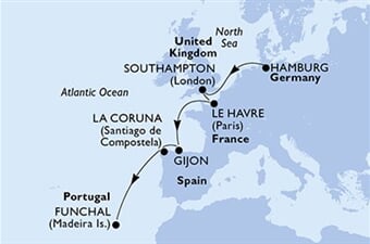 MSC Preziosa - Německo, Velká Británie, Francie, Španělsko, Portugalsko (Hamburk)