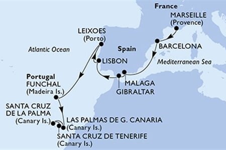 MSC MUSICA - Franciaország, Spanyolország, Gibraltár, Portúgalia (a Marseille-ből)