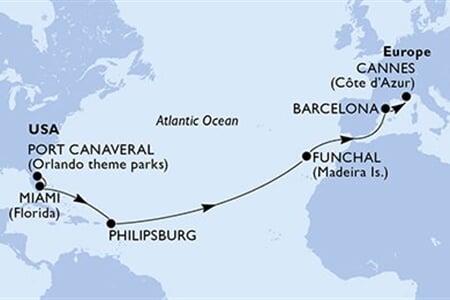 MSC GRANDIOSA - USA, Nizozemské Antily, Portugalsko, Španělsko, Francie (z Port Canaveralu)