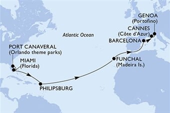 MSC Grandiosa - USA, Nizozemské Antily, Portugalsko, Španělsko, Francie, ... (z Port Canaveralu)