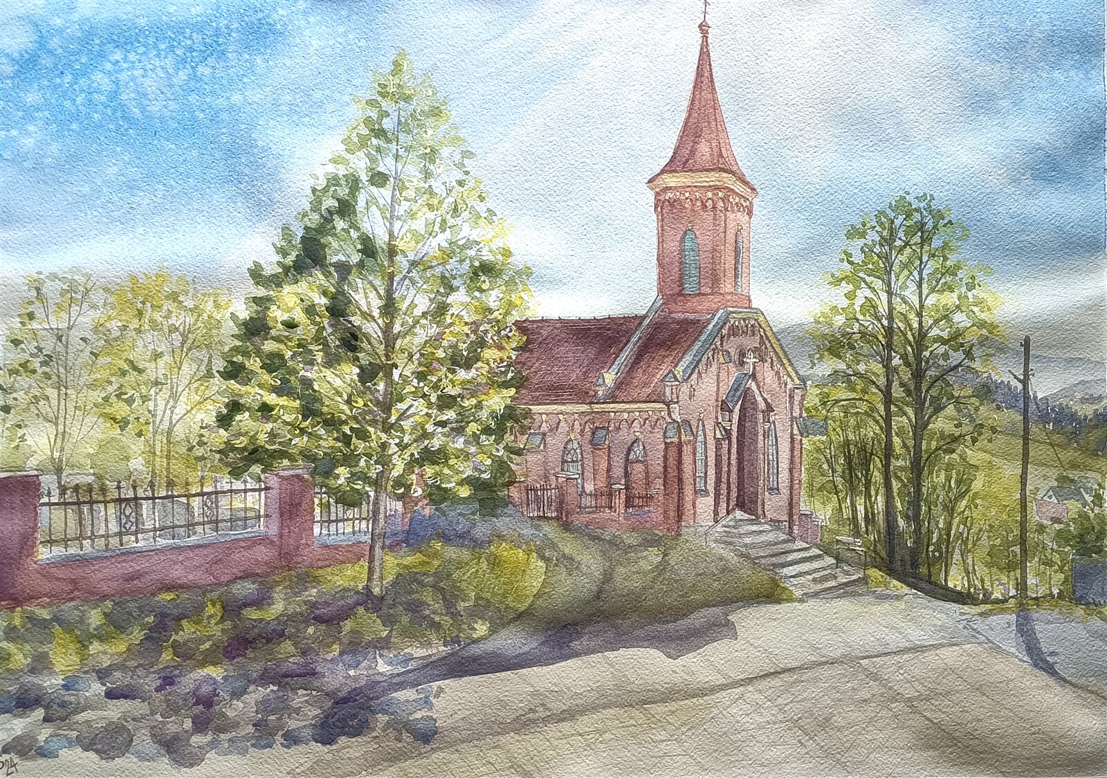 Blažena Niemcová: Kaple v Nýdku, 50 × 70 cm