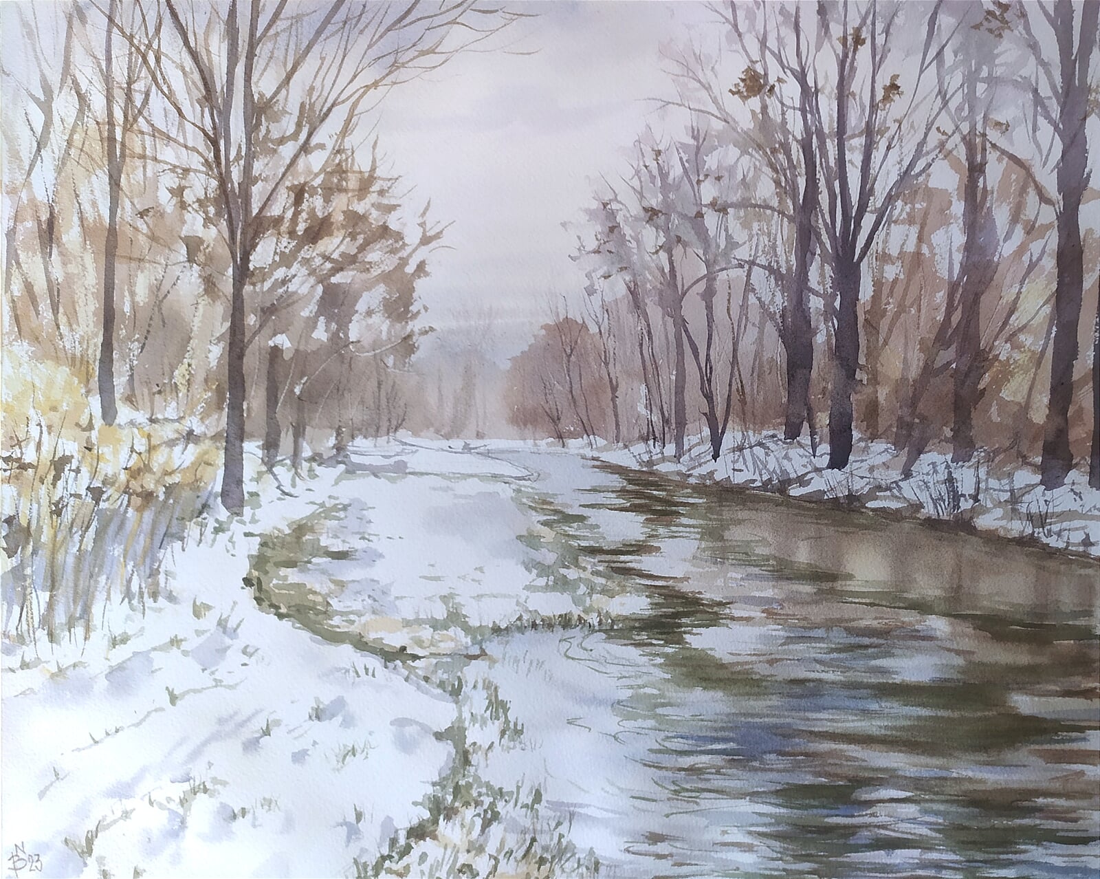 Blažena Niemcová: Vendryně, Olza, 40 × 50 cm