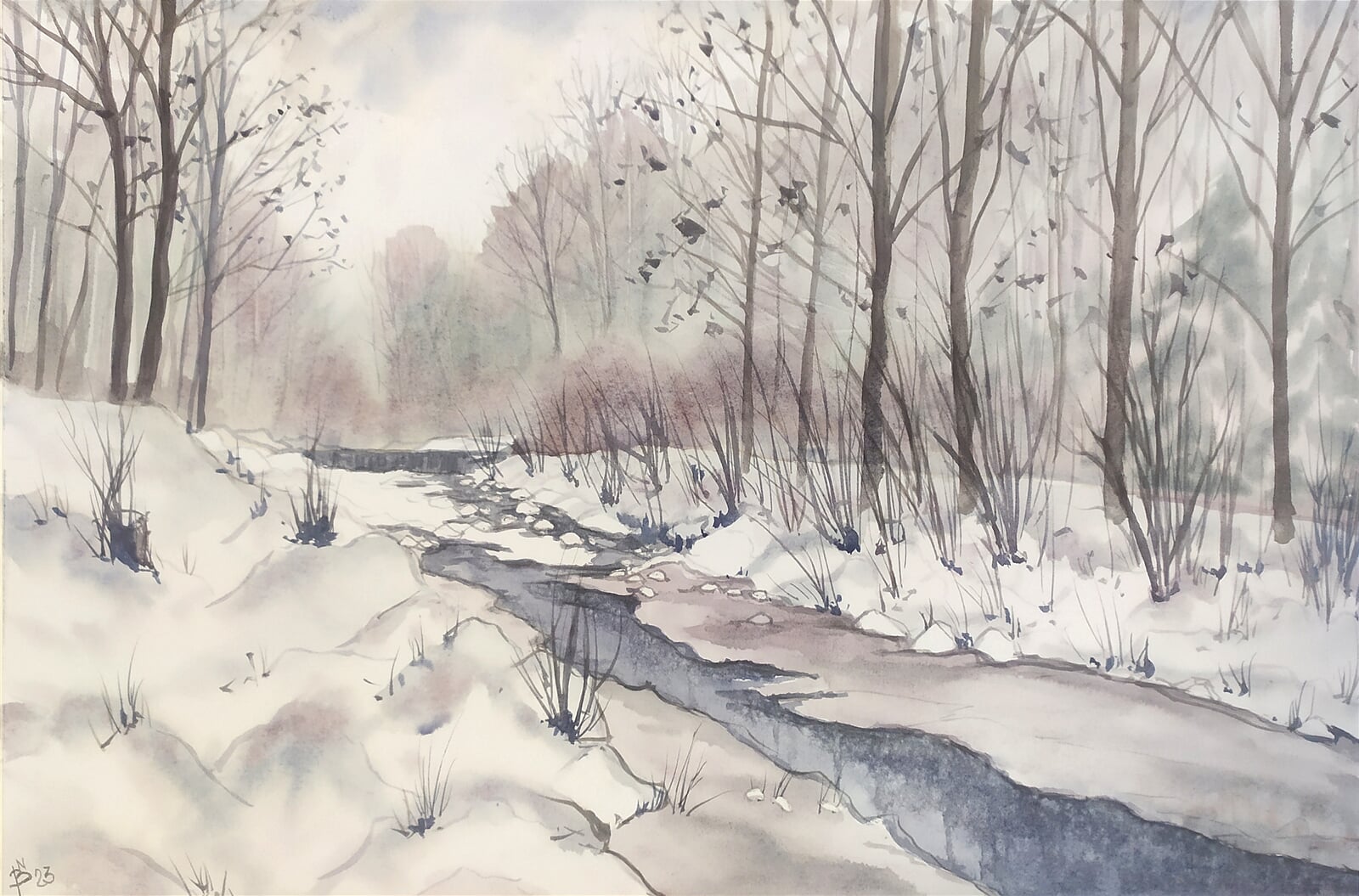 Blažena Niemcová: Hluchová pod sněhem, 38 × 56 cm