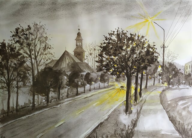 Bystřický kostel, večer