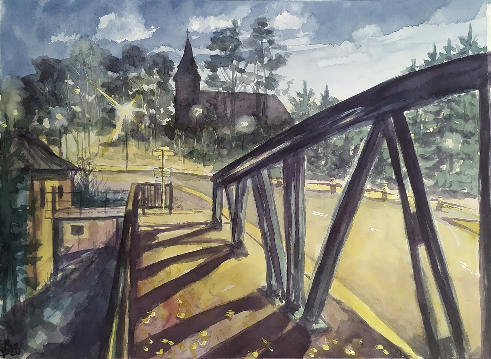 Blažena Niemcová : Večer na mostě, Bystřice, 30 × 40 cm