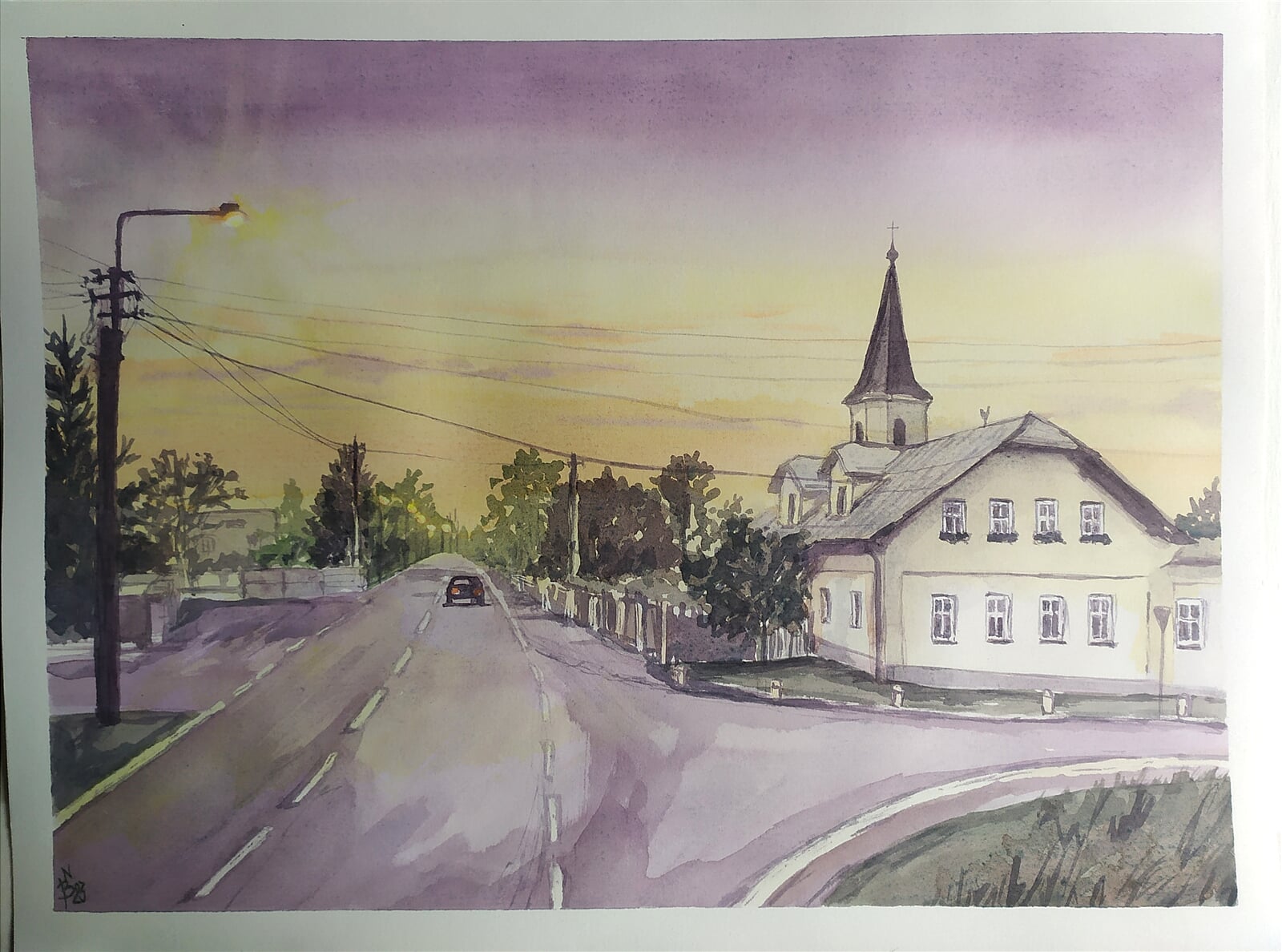 Blažena Niemcová : Evangelický kostel v Oldřichovicích, 30 × 40 cm
