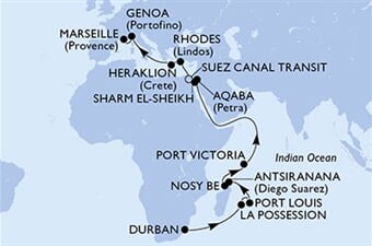 MSC Opera - Jihoafrická r., Réunion, Mauritius, Madagaskar, Seychely, ... (Durban)