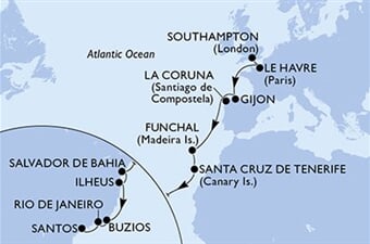 MSC Preziosa - Velká Británie, Francie, Španělsko, Portugalsko, Brazílie (ze Southamptonu)