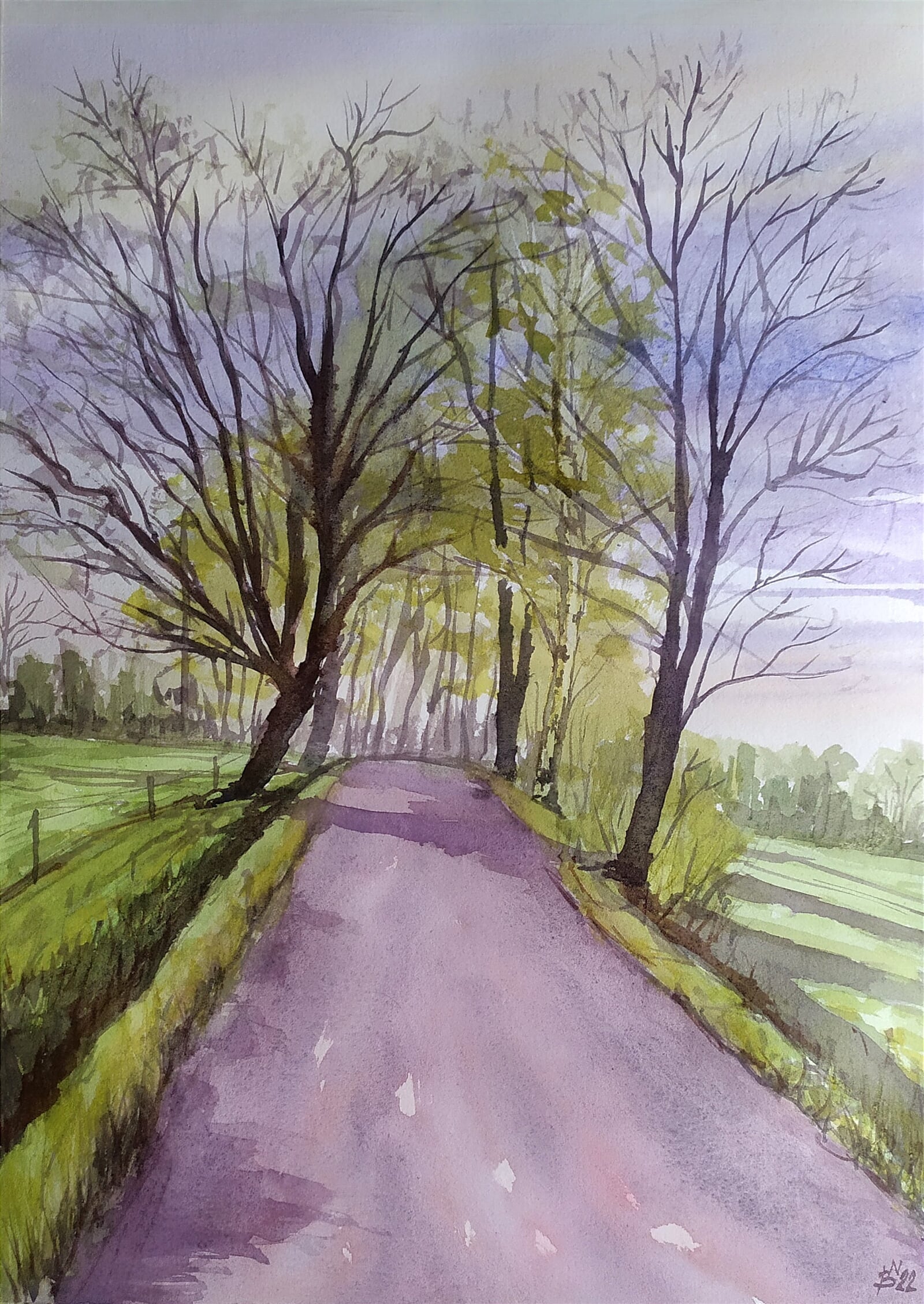 Blažena Niemcová: Cesta ze Zaolší ke Karpentné, 40 × 30 cm