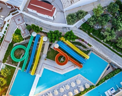 Hotel Lindos Royal Resort: fotografie vybavení exteriérů a interiérů ubytování.