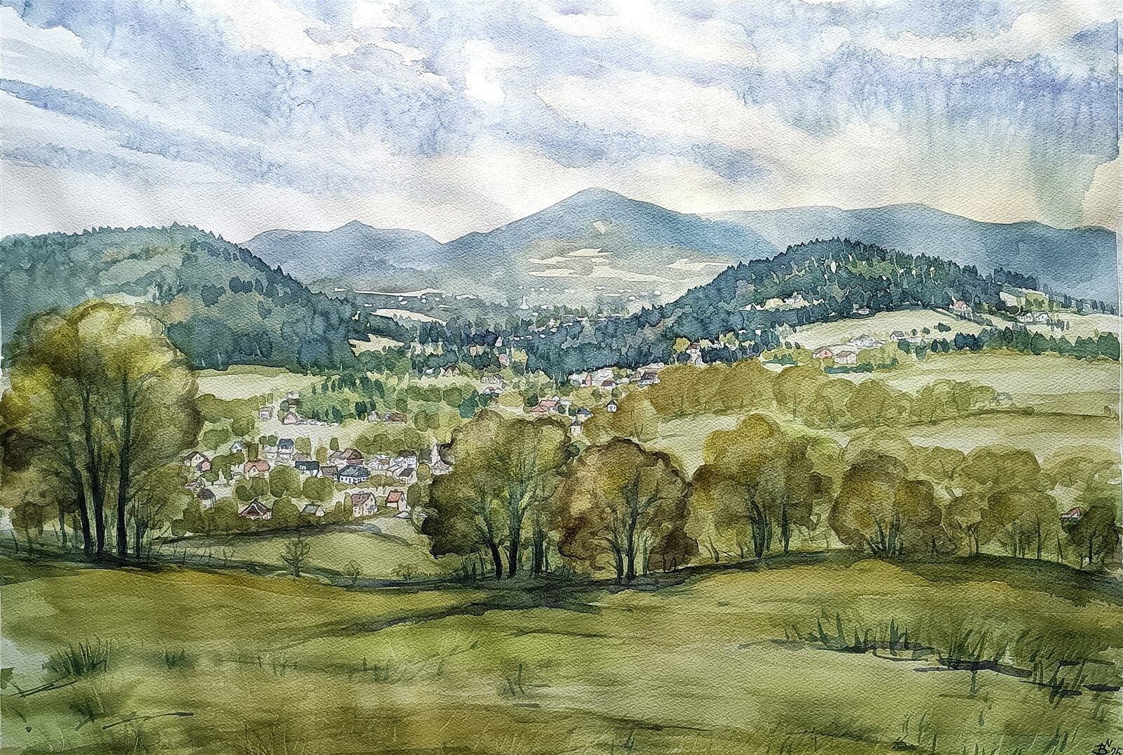 Blažena Niemcová : Pohled na Nýdek, 50 × 70 cm