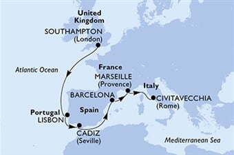 MSC Poesia - Velká Británie, Portugalsko, Španělsko, Francie, Itálie (ze Southamptonu)