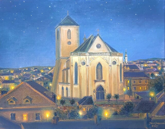 Kostel sv. sv..Jakuba, olej n a plátně, 45 x 35 cm