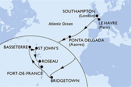MSC VIRTUOSA - Nagy-Britannia, Franciaország, Portúgalia, Barbados, Saint Kitts és Nevis, ... (a Southampton-ból)