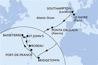 MSC Virtuosa - Velká Británie, Francie, Portugalsko, Barbados, Sv.Kryštof a Nevis, ... (ze Southamptonu)