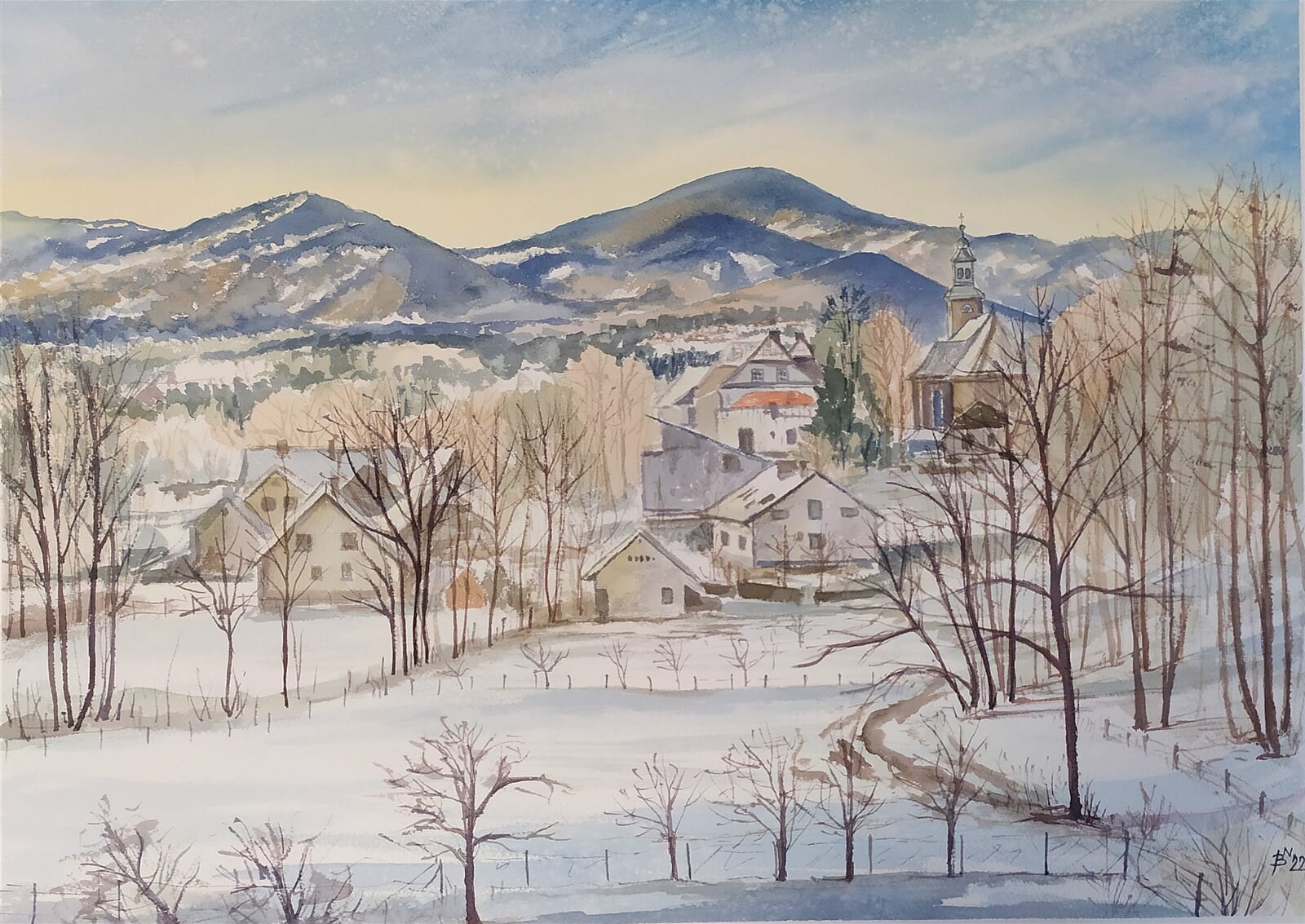 Blažena Niemcová: Bystřice v zimě, 50 × 70 cm