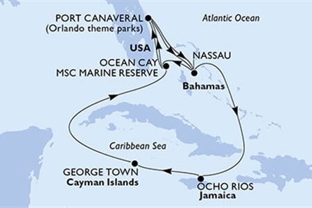 MSC SEASHORE - USA, Bahamy, Jamajka, Kajmanské o. (z Port Canaveralu)