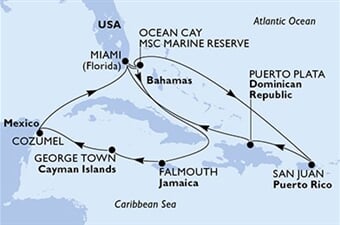MSC Seaside - USA, Bahamy, Portoriko, Dominikán.rep., Jamajka, ... (z Miami)