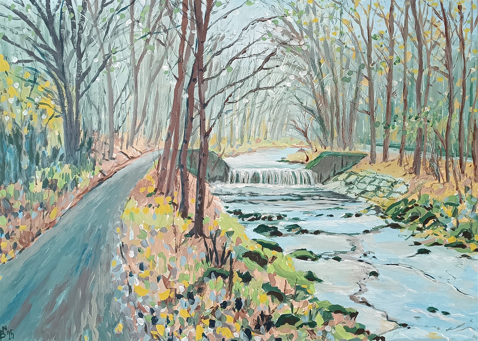 Blažena Niemcová : Mlhavý podzimní den u Hluchové, 50 × 70 cm