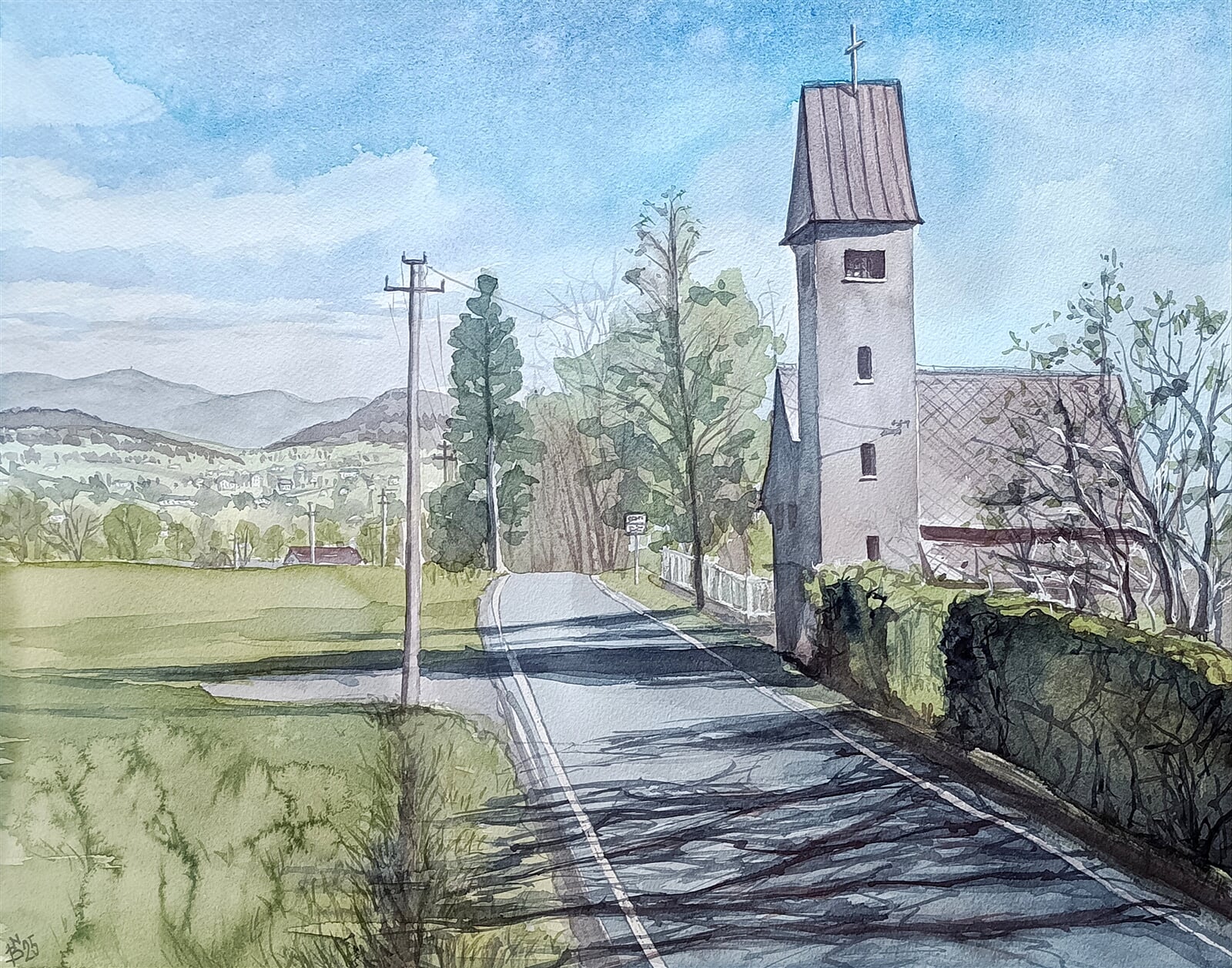 Blažena Niemcová: Kaple na Karpentné, jaro, 40 × 50 cm