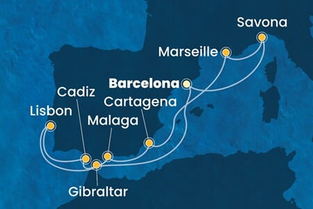 Costa Diadema - Španělsko, Portugalsko, Velká Británie, Francie, Itálie (z Barcelony)