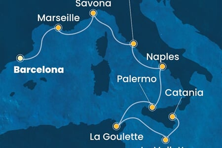 Costa Fascinosa - Španělsko, Francie, Itálie, Tunisko, Malta (z Barcelony)