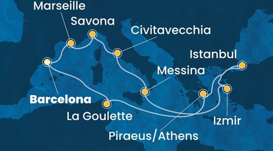 Costa Fortuna - Španělsko, Francie, Itálie, Turecko, Řecko, ... (z Barcelony)