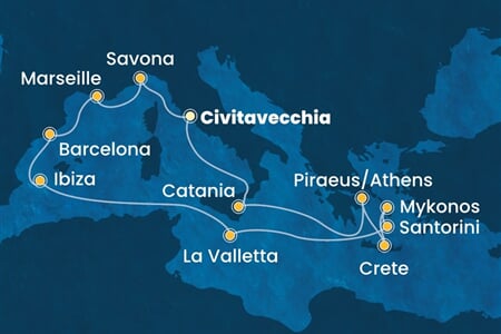 Costa Fascinosa - Itálie, Řecko, Malta, Španělsko, Francie (z Civitavecchie)