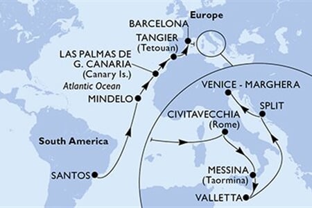 MSC Armonia - Brazílie, Kapverdy, Španělsko, Maroko, Itálie, ... (Santos)