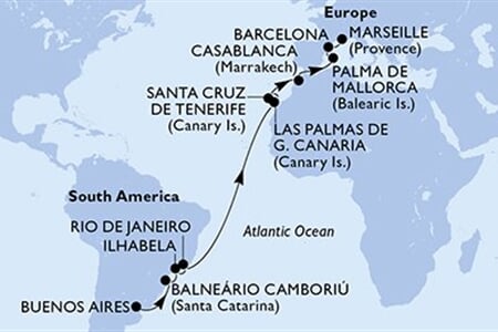 MSC Fantasia - Argentina, Brazílie, Španělsko, Maroko, Francie (Buenos Aires)