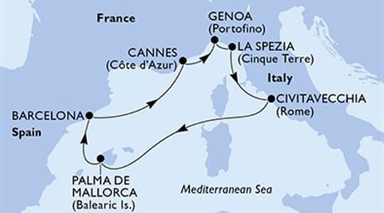 MSC Grandiosa - Itálie, Španělsko, Francie (z Janova)
