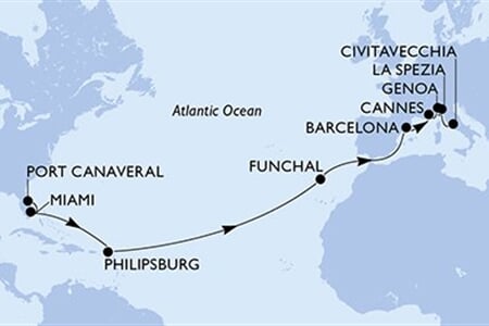MSC Grandiosa - USA, Nizozemské Antily, Portugalsko, Španělsko, Francie, ... (z Port Canaveralu)
