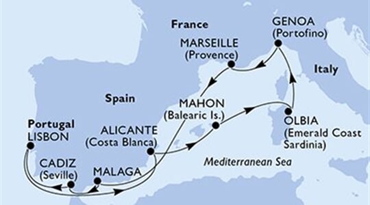 MSC Opera - Španělsko, Portugalsko, Itálie, Francie (z Malagy)