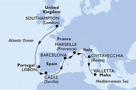 MSC Poesia - Velká Británie, Portugalsko, Španělsko, Francie, Itálie, ... (ze Southamptonu)
