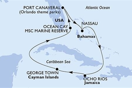 MSC Seashore - USA, Bahamy, Jamajka, Kajmanské o. (z Port Canaveralu)