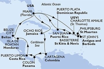 MSC POESIA - Amerikai Egyesült Államok, Amerikai Egyesült Államok, Saint Kitts és Nevis, Holland Antillák, Antigua és Barbuda, ... (a Miami-ből)