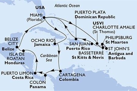 MSC POESIA - Amerikai Egyesült Államok, Amerikai Egyesült Államok, Saint Kitts és Nevis, Holland Antillák, Antigua és Barbuda, ... (a Miami-ből)
