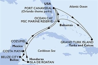 MSC Seashore - USA, Mexiko, Belize, Honduras, Turks a Caicos, ... (z Port Canaveralu)