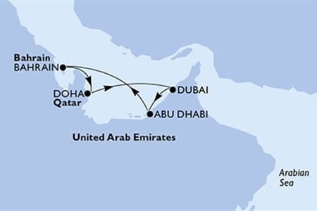 MSC WORLD EUROPA - Egyesült Arab Emirátusok, Bahrein, Katar (az Abu-Dzabi-ből)
