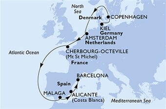 MSC Euribia - Německo, Dánsko, Nizozemí, Francie, Španělsko (z Kielu)