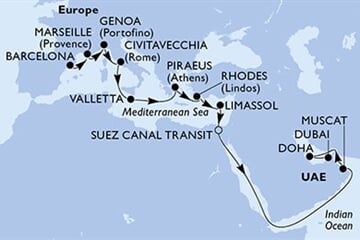 MSC WORLD EUROPA - Spanyolország, Franciaország, Olaszország, Málta, Görögország, ... (a Barcelona-ből)