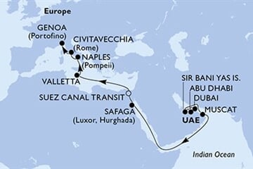 MSC WORLD EUROPA - Egyesült Arab Emirátusok, Omán, Egyiptom, Málta, Olaszország (a Dubaj-ból)